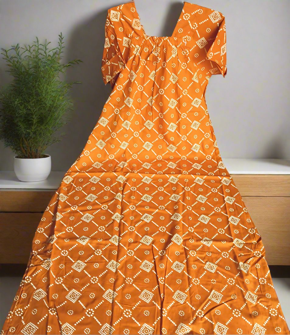 Orange Jaipuri Cotton Nighty