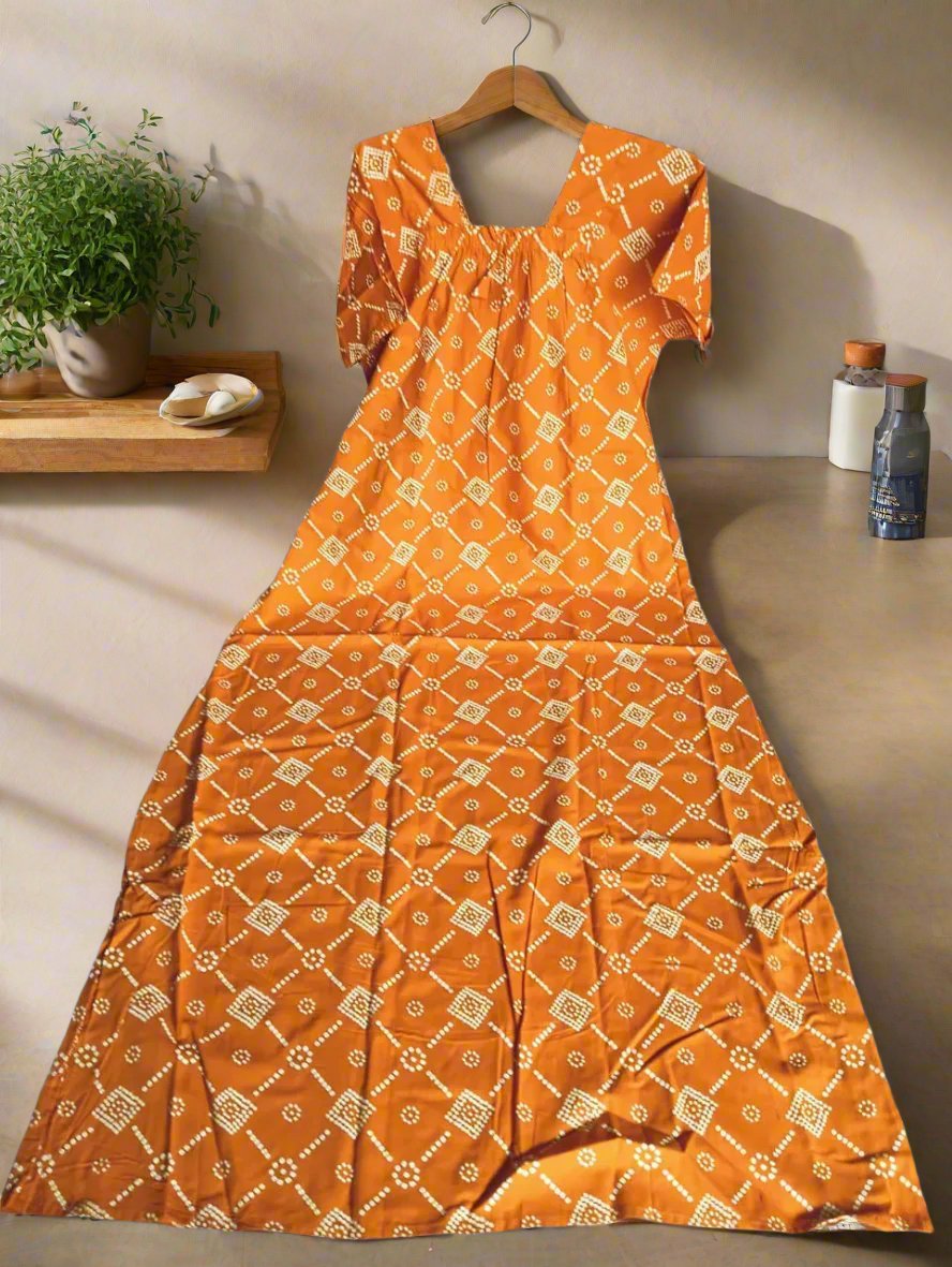 Orange Jaipuri Cotton Nighty