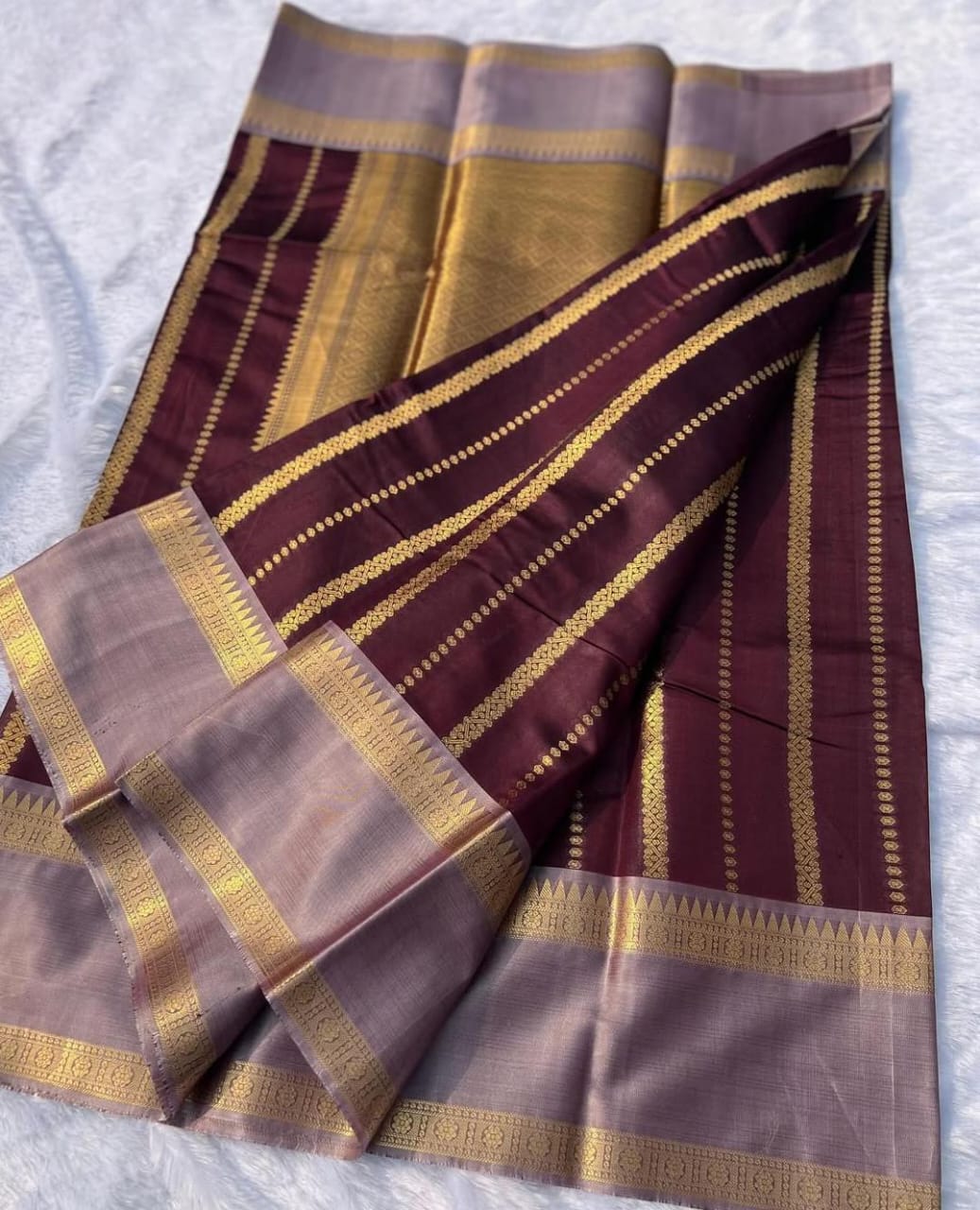 Banarasi Katan Soft Silk Saree with Zari Border and Jacquard Blouse-brown