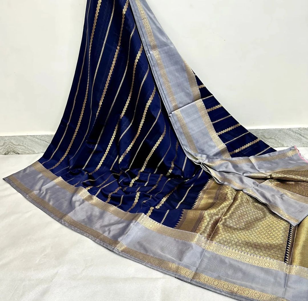 Banarasi Katan Soft Silk Saree with Zari Border and Jacquard Blouse- royalblue