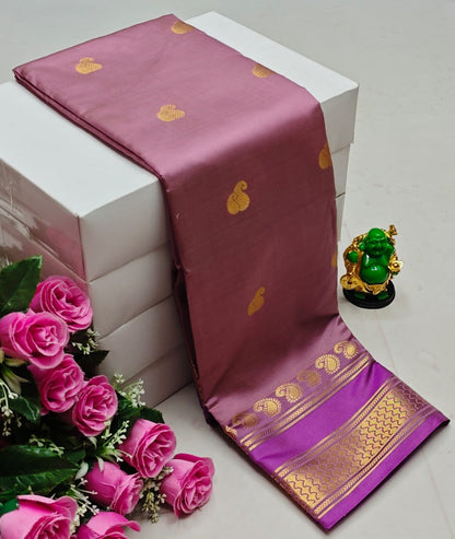 Premium Kanchi Soft Silk Saree with Contrast Border & Pallu – onion clr