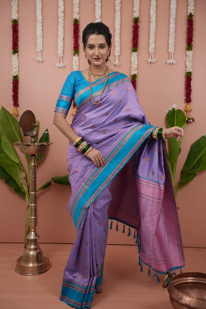 Premium Soft Silk Saree with Narayan Border-lavenderr