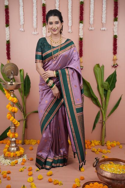 Premium Soft Silk Saree with Narayan Border-Onion-grnborder