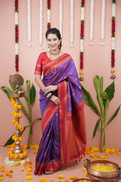 Premium Soft Silk Saree with Narayan Border-dark-lav