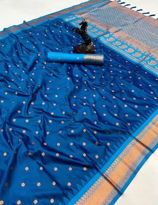 Premium Soft Silk Saree in Red with Narayanpeth Border – Roshni Vol-1-blue