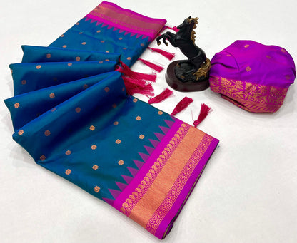 Premium Soft Silk Saree in Red with Narayanpeth Border – Roshni Vol-1-seablue