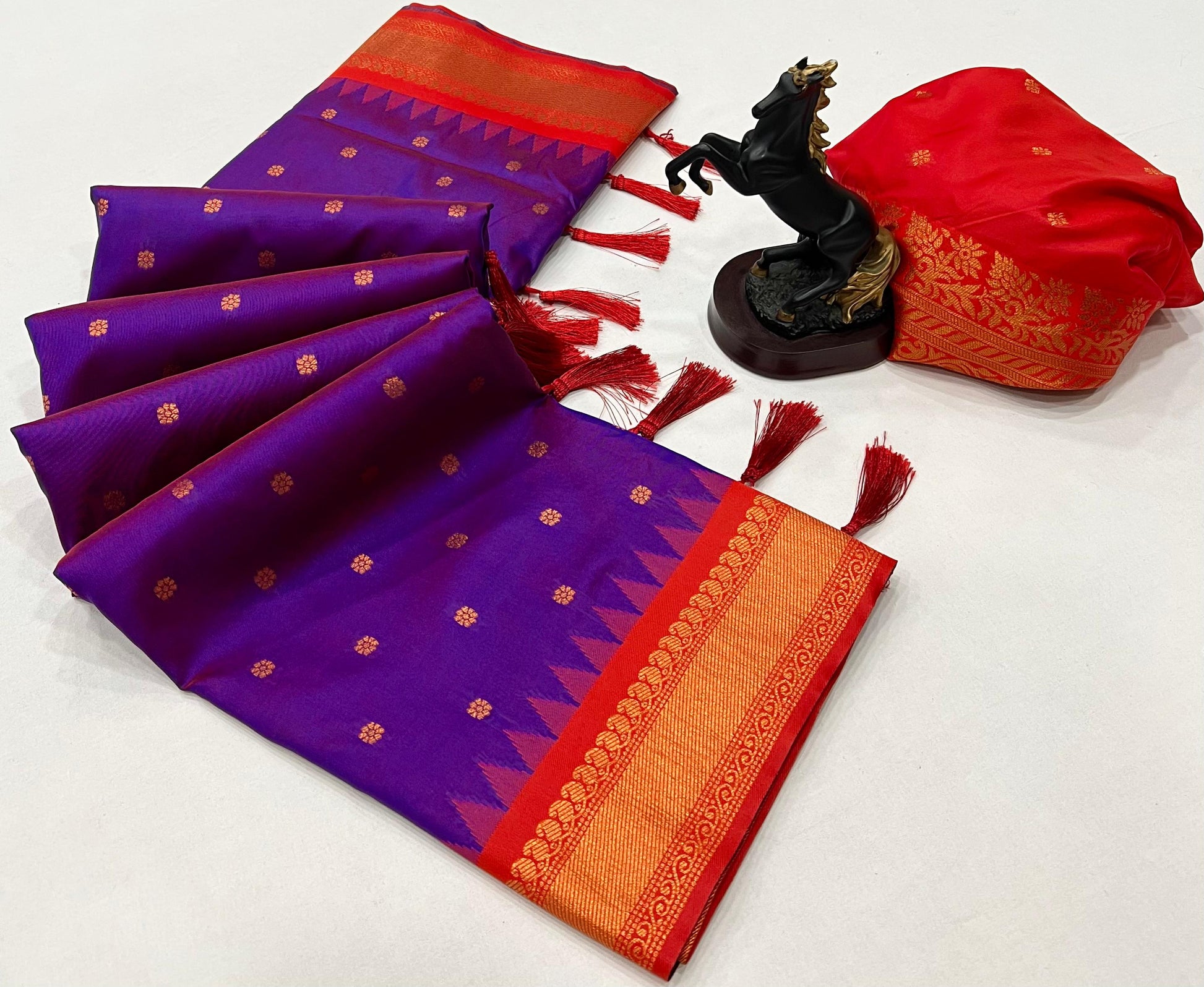 Premium Soft Silk Saree in Red with Narayanpeth Border – Roshni Vol-1-violet