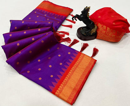 Premium Soft Silk Saree in Red with Narayanpeth Border – Roshni Vol-1-violet