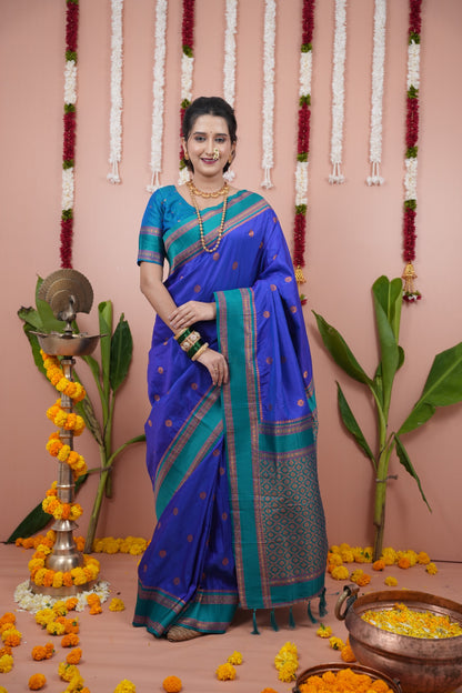 Premium Soft Silk Saree with Narayan Border-blu