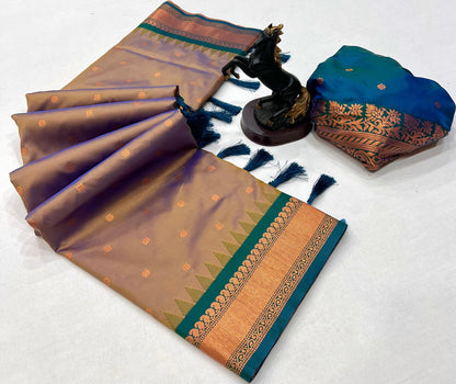 Premium Soft Silk Saree in Red with Narayanpeth Border – Roshni Vol-1-greenish gold