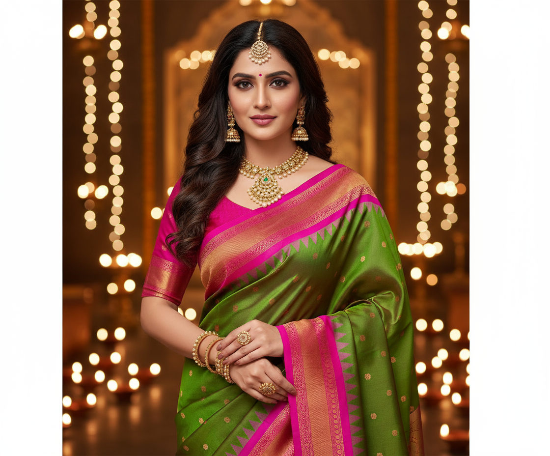Premium Soft Silk Saree in Red with Narayanpeth Border – Roshni Vol-1-lightgreen-model