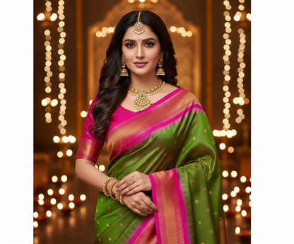 Premium Soft Silk Saree in Red with Narayanpeth Border – Roshni Vol-1-lightgreen-model