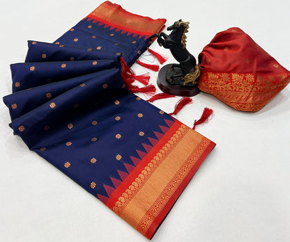 Premium Soft Silk Saree in Red with Narayanpeth Border – Roshni Vol-1-navyblue
