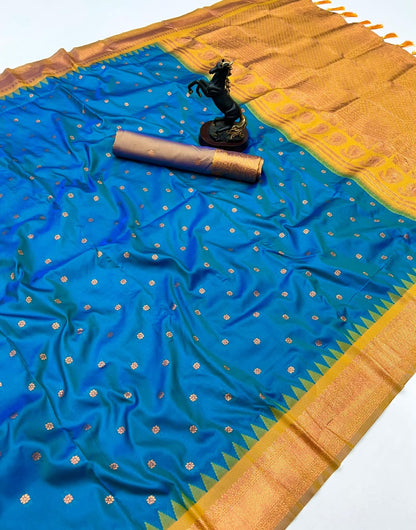 Premium Soft Silk Saree in Red with Narayanpeth Border – Roshni Vol-1-sky blue pallu