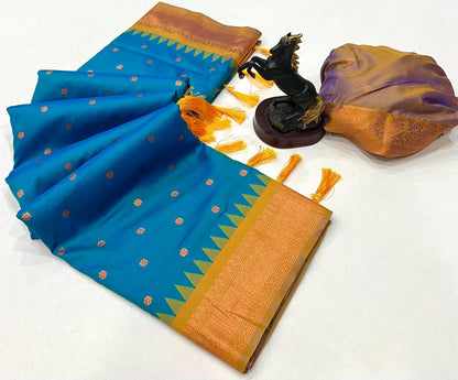 Premium Soft Silk Saree in Red with Narayanpeth Border – Roshni Vol-1-sky blue