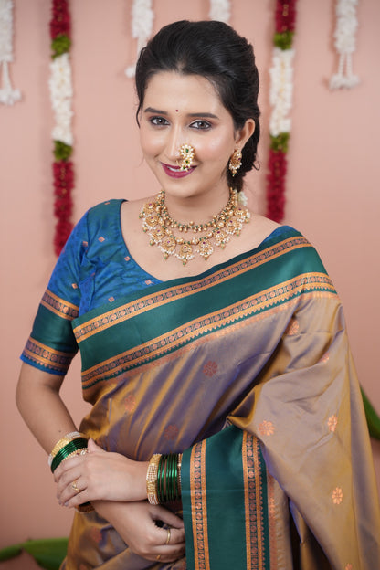 Premium Soft Silk Saree with Narayan Border-Golden green