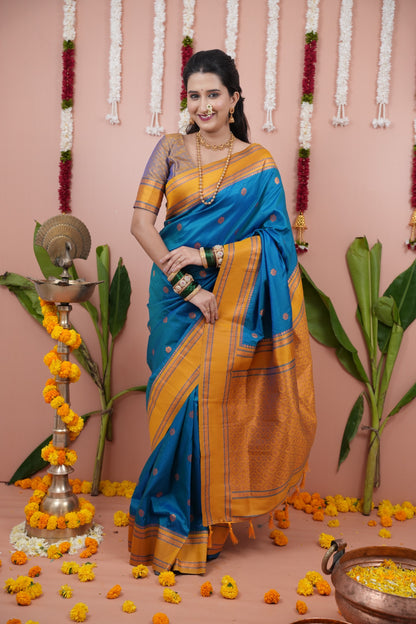 Premium Soft Silk Saree with Narayan Border-seablue