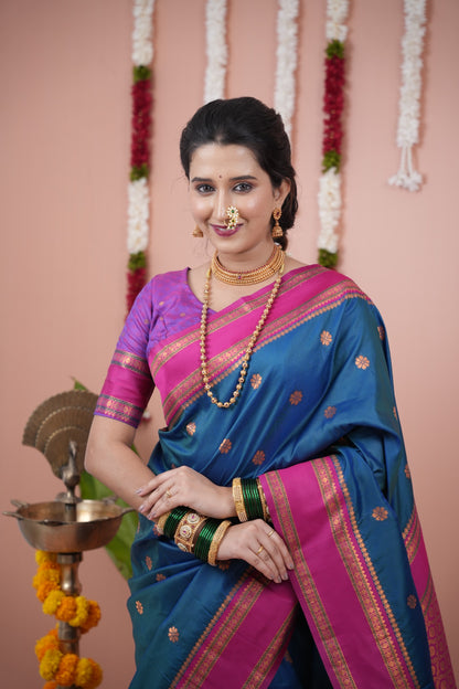 Premium Soft Silk Saree with Narayan Border-blueocean