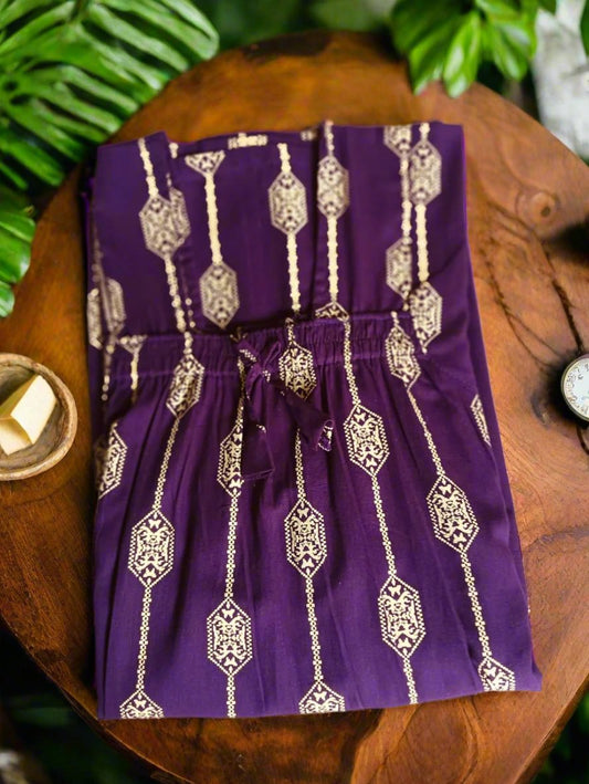 Purple Jaipuri Cotton Nighty