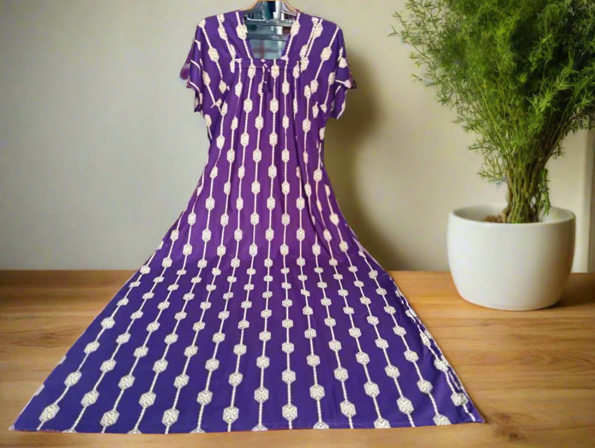 Purple Jaipuri Cotton Nighty