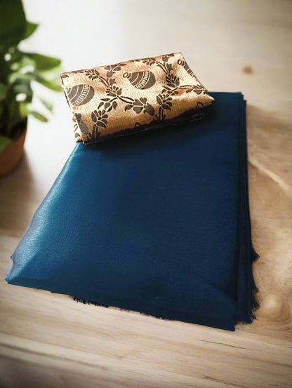 Rich Look Plain Blue Silk Saree – Lightweight Silk Saree – Rafia Fashions