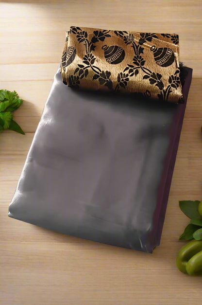 Black Plain Saree – Shiny Saree | Rafia Fashions