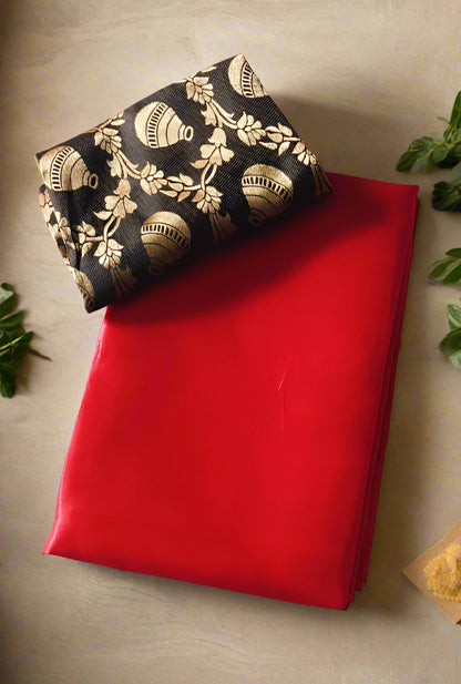 Rich Look Plain Red Silk Saree – Traditional Festive Look – Rafia Fashions