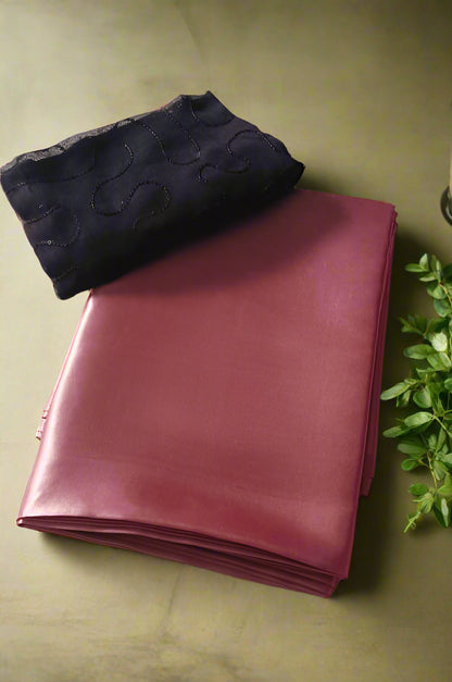 Rich Look Plain Shiny Pink Silk Saree – Modern and Classy – Rafia Fashions
