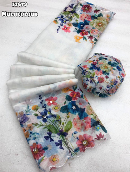 soft-linen-floral-digital-print-saree-embroidery-mirror-work-rafiafashions