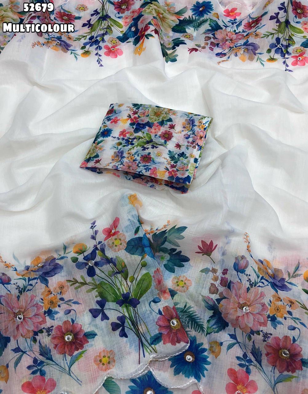 soft-linen-floral-digital-print-saree-embroidery-mirror-work-rafiafashions