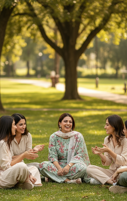 Group of women sitting on grass in a park