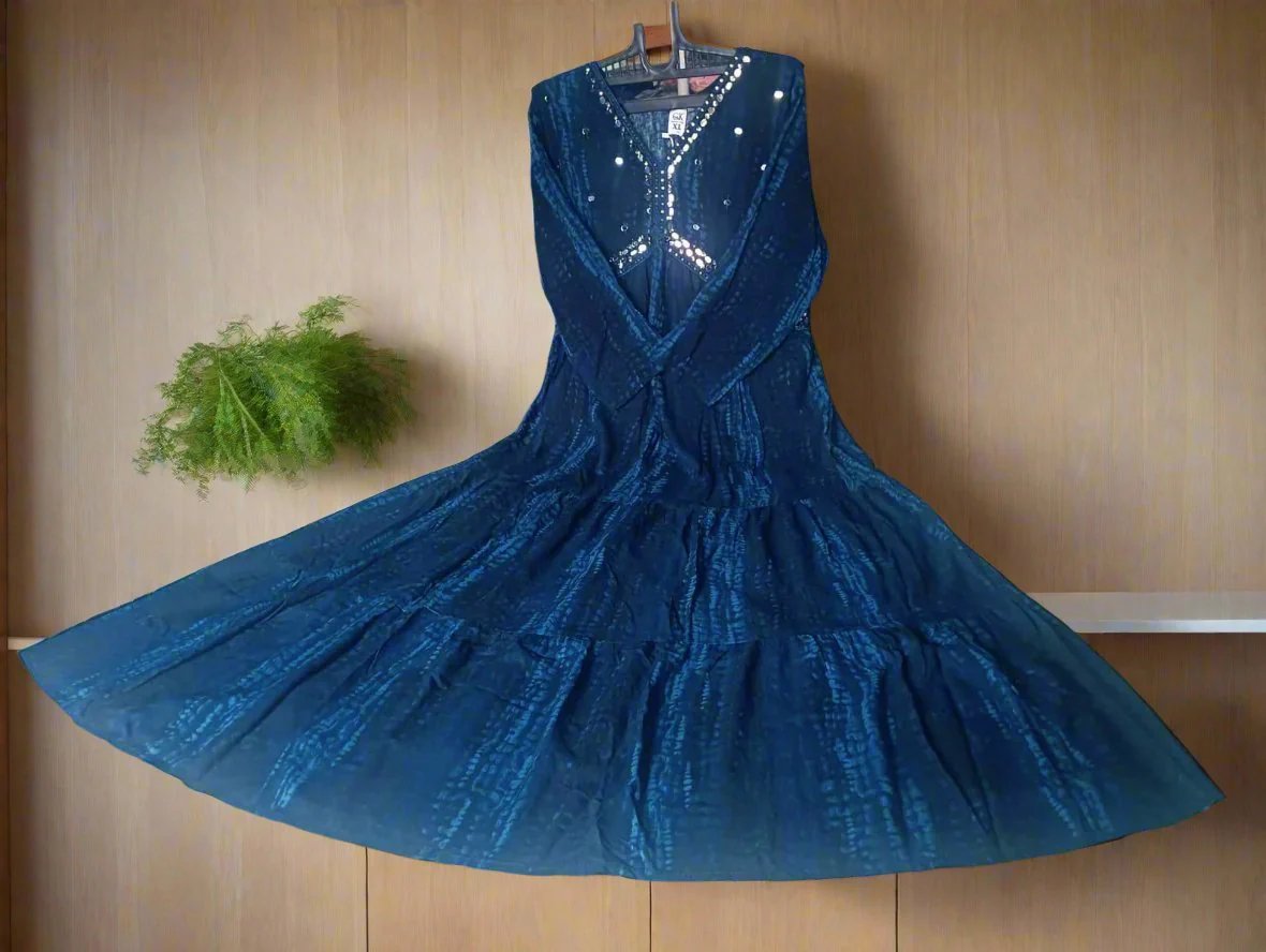 Blue River Anarkali Long Gown - Mirror Work Magic