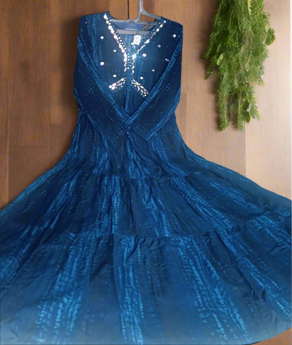 Blue River Anarkali Long Gown - Mirror Work Magic