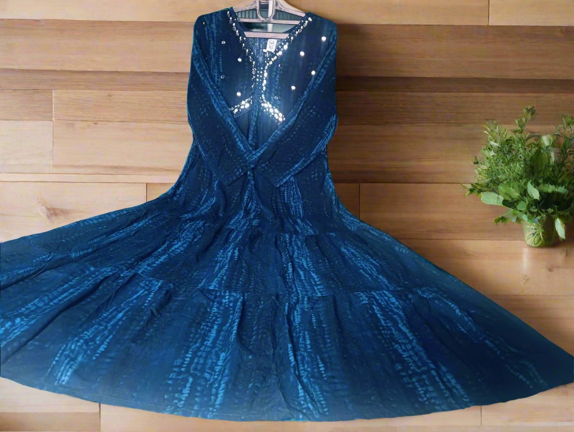 Blue River Anarkali Long Gown - Mirror Work Magic